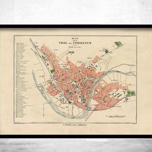 Old Map of Perigueux France 1920 Vintage map  | Vintage Map Wall Art Print | Large Map Print | Home Decor Wall Art