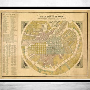 Old map of Lima Peru 1830 Vintage Map | Vintage Map Wall Art Print | Large Map Print | Home Decor Wall Art