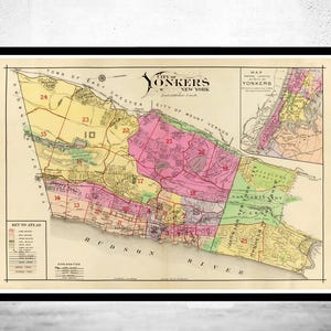 Old Map of Yonkers City New York  1907 Vintage Map | Vintage Map Wall Art Print | Large Map Print | Home Decor Wall Art