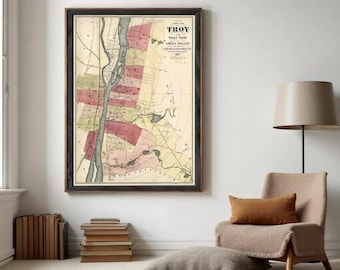 Antique Troy New York Map 1877 | Vintage Wall Art Print