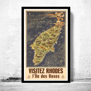 Old Poster of Rhodes Island Greece Rhodes Vintage Print | Vintage Map Wall Art Print | Large Poster Print | Home Decor Wall Art