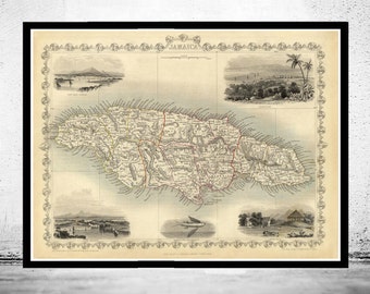 Old Map of Jamaica 1851 Vintage Map | Vintage Poster Wall Art Print | Wall Map Print |  Old Map Print