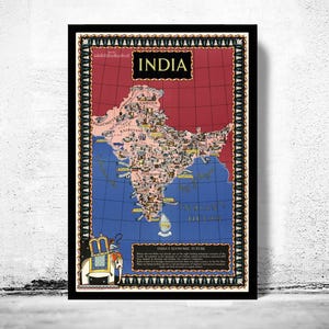 Old Map of India 1943 Vintage Map of India Poster  | Vintage Map Wall Art Print | Large Map Print | Home Decor Wall Art