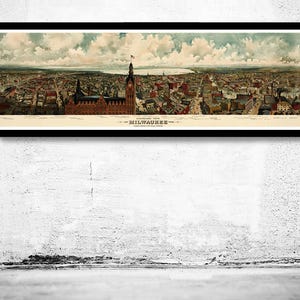 Vintage Panoramic View of Milwaukee Wisconsin Birdseye View 1898| Vintage Map Wall Art Print | Large Map Print | Home Decor Wall Art