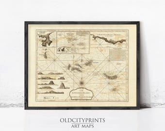 Old Map of Açores Azores Islands 1787 Portuguese map Azores | Wall Map Print