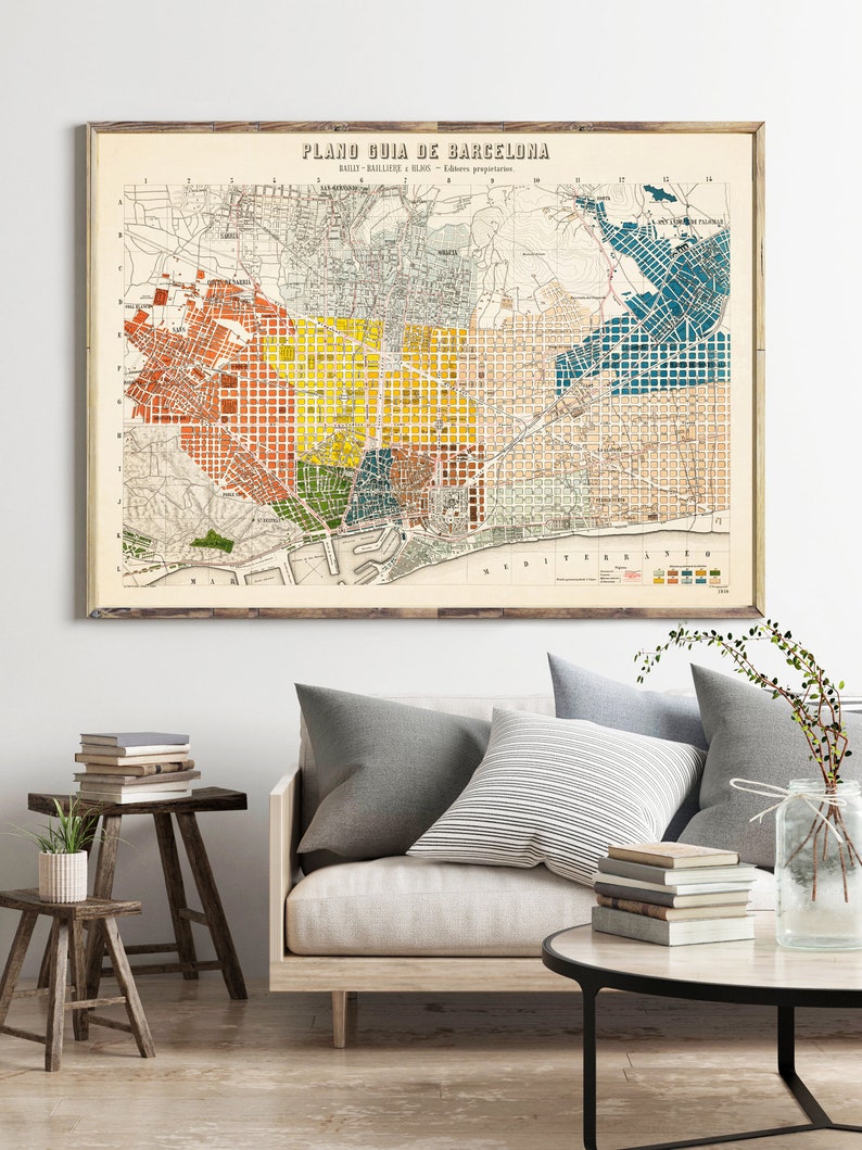 Old Map of Barcelona, Spain Cataluña 1910 Vintage map Barcelona Vintage Poster Wall Art Print Wall Map Print Old Map Print image 2