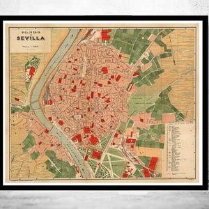 Old Map of Seville Sevilla Spain 1904 Vintage Map | Vintage Map Wall Art Print | Large Map Print | Home Decor Wall Art