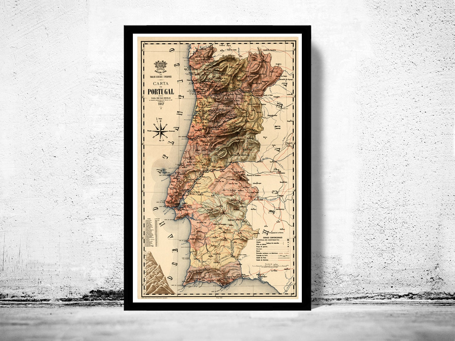 Old Map of Portugal 1917 Mapa de Portugal Portuguese map Vintage