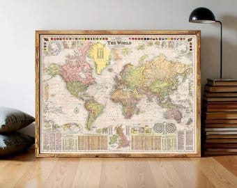 Beautiful World Map Vintage Atlas 1908 Mercator projection  | Vintage World Map