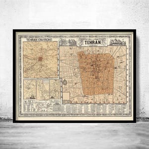 Old Map of Tehran Iran Vintage Map Tehran | Vintage Map Wall Art Print | Large Map Print | Home Decor Wall Art