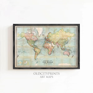 Beautiful World Map Vintage Atlas 1914 Mercator projection | Vintage World Map