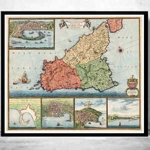 Beautiful Old Map of Sicily Sicilia Italy 1680 Vintage Map | Vintage Map Wall Art Print | Large Map Print | Home Decor Wall Art