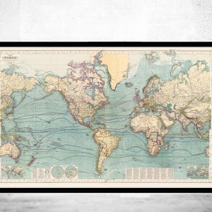 Great Vintage World Map in 1897  | World Map Gift World Map Print | Vintage World Map | World Map Wall Art | Large Map Print