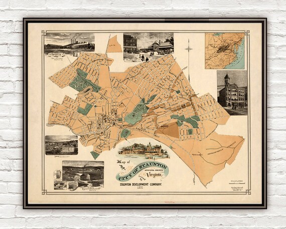 Augusta County Va Map Old Map Of Staunton Augusta County Virginia 1891 Vintage | Etsy
