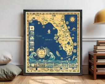 1935 Vintage Florida Map Print | Wall Art Decor