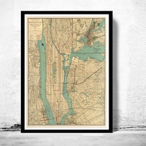 Old Map of New York and Manhattan 1924 Vintage NY Map | Vintage Poster Wall Art Print | Wall Map Print | Old Map Print