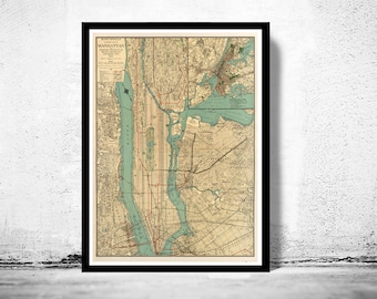 Old Map of New York and Manhattan 1924 Vintage NY Map | Vintage Poster Wall Art Print | Wall Map Print | Old Map Print