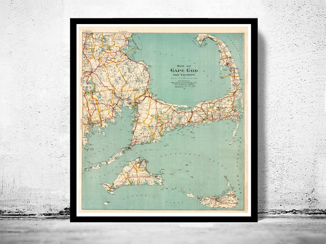 Old Map of Cape Cod 1917 Massachusetts Vintage Map Vintage Poster Wall ...