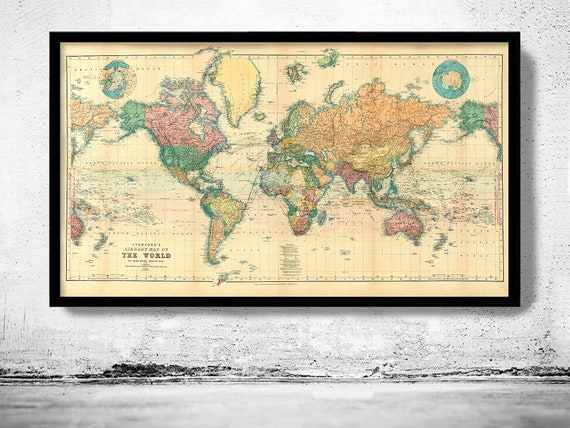 Prachtige Wereldkaart Vintage Atlas Mercator projectie - Etsy België