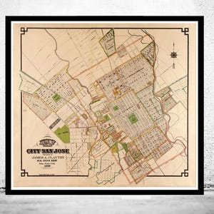 Old Map of San Jose California 1886 Vintage Map | Vintage Map Wall Art Print | Large Map Print | Home Decor Wall Art