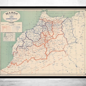 Vintage Old Map of Morocco Le Maroc 1937 Vintage Map | Vintage Map Wall Art Print | Large Map Print | Home Decor Wall Art