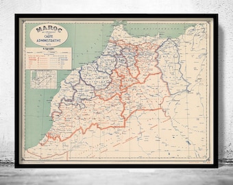 Vintage Old Map of Morocco Le Maroc 1937 Vintage Map | Vintage Map Wall Art Print | Large Map Print | Home Decor Wall Art