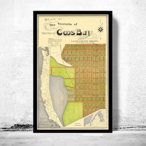 Old Map of Coos Bay Oregon 1906 Vintage Map | Vintage Map Wall Art Print | Large Map Print | Home Decor Wall Art