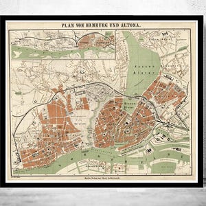Old Map of Hamburg and Altona Germany 1880 Vintage Map | Vintage Map Wall Art Print | Large Map Print | Home Decor Wall Art