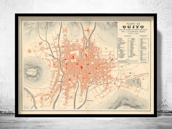Old Map Of Quito Ecuador 1888 Equator Republic Etsy