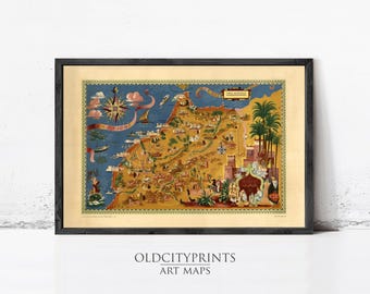 Old Map of Morocco Le Maroc Vintage Map | Wall Map Print