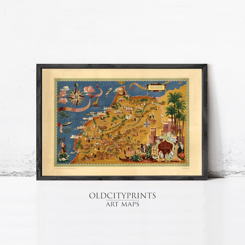 Old Map of Morocco Le Maroc Vintage Map | Wall Map Print imagen 1