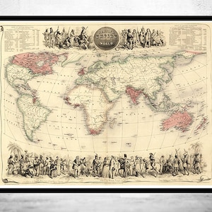 Old World Map Antique Atlas 1850 Vintage Map | World Map Gift World Map Print | Vintage World Map | World Map Wall Art | Large Map Print
