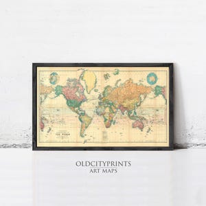 Vintage World Map Print: 1898 Stanford Atlas, Mercator Projection Old World Map