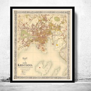 Old Map of Oslo Norway 1881 Antique Kristiania  | Vintage Map Wall Art Print | Large Map Print | Home Decor Wall Art