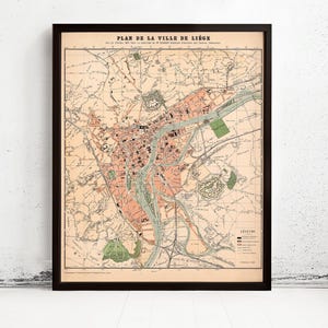 Old Map of Liège Belgium 1880 Vintage Map | Vintage Map Wall Art Print | Large Map Print | Home Decor Wall Art