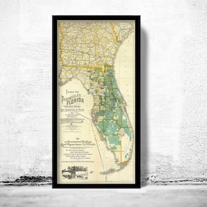 Old Map of Florida State 1890 Florida Vintage Map  | Vintage Map Wall Art Print | Large Map Print | Home Decor Wall Art