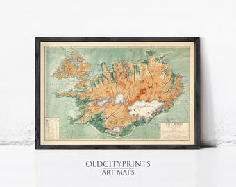 Old Map of Iceland Islandia 1928 Vintage Map of Iceland  | Wall Map Print