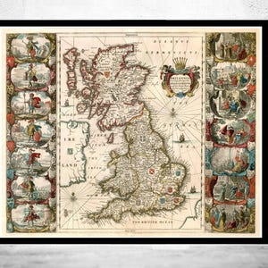 Beautiful Old Map of United Kingdom Great Britain 1642 Antique British Isles Map | Vintage Map Wall Art Print  | | Large Map Print