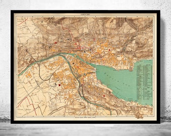 Old Map of Zurich, Switzerland 1890  | Vintage Poster Wall Art Print | Wall Map Print | Old Map Print