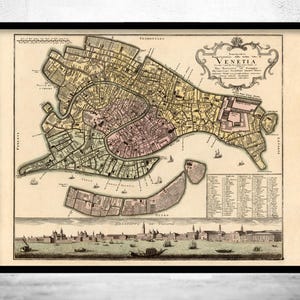 Old Map of Venice 1729 Vintage Map  | Vintage Map Wall Art Print | Large Map Print | Home Decor Wall Art
