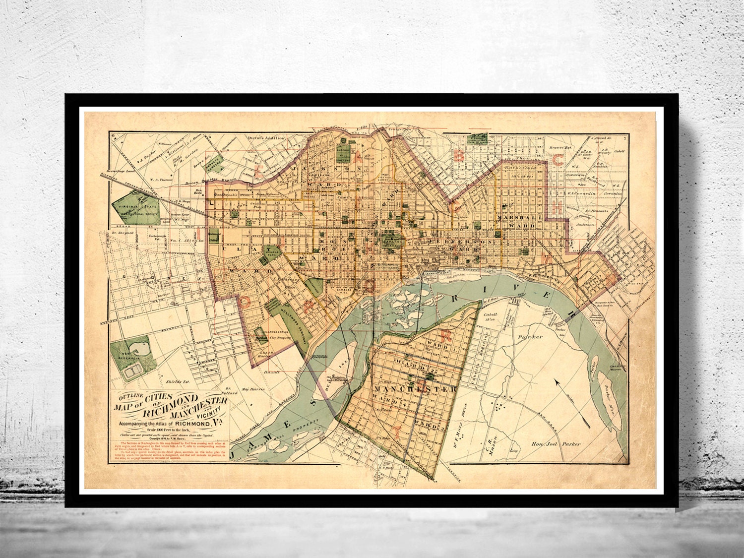 Old Map of Richmond Virginia 1876 Vintage Poster Wall Art Etsy