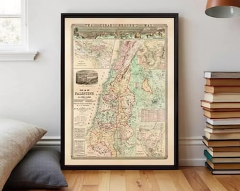 Bible Readers Vintage Map Palestine Jerusalem 1873 Religious Map | Wall Map Print