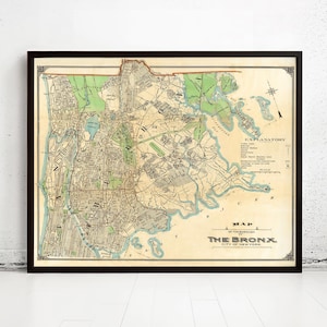 Old Map of Bronx New York 1900 - fine reproduction  | Vintage Map Wall Art Print | Large Map Print | Home Decor Wall Art