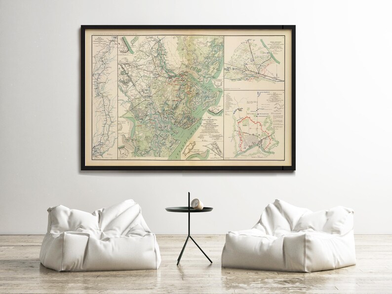 Vintage map of Savannah GA Georgia 1895, United States of America | Wall Map Print image 2