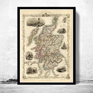 Old Map of Scotland 1851 Vintage Look Vintage Map  | Vintage Map Wall Art Print | Large Map Print | Home Decor Wall Art