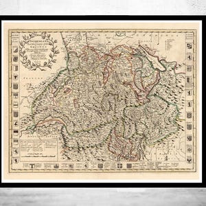 Old Map of Switzerland 1721 Vintage Map | Vintage Map Wall Art Print | Large Map Print | Home Decor Wall Art