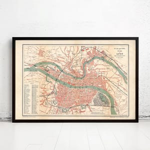 Old Map of Lyon France 1890 Vintage Map Lyon | Vintage Map Wall Art Print | Large Map Print | Home Decor Wall Art