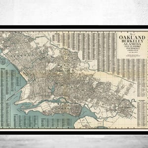 Beautiful Old Map Oakland Alameda Berkeley San Leandro  | Vintage Map Wall Art Print | Large Map Print | Home Decor Wall Art