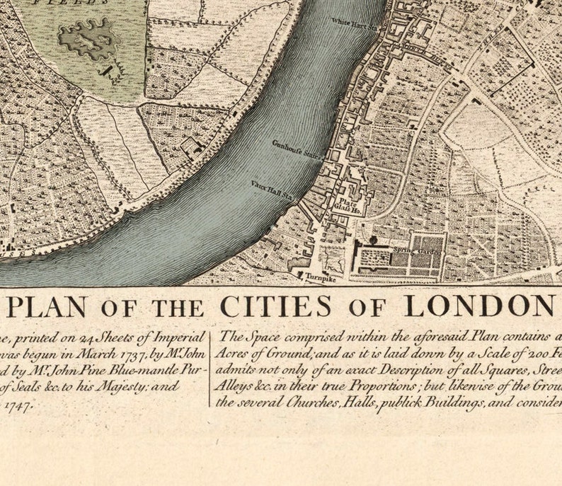 Old Map of London 1749 Vintage Map of London Vintage Poster Wall Art Print Wall Map Print Old Map Print image 3