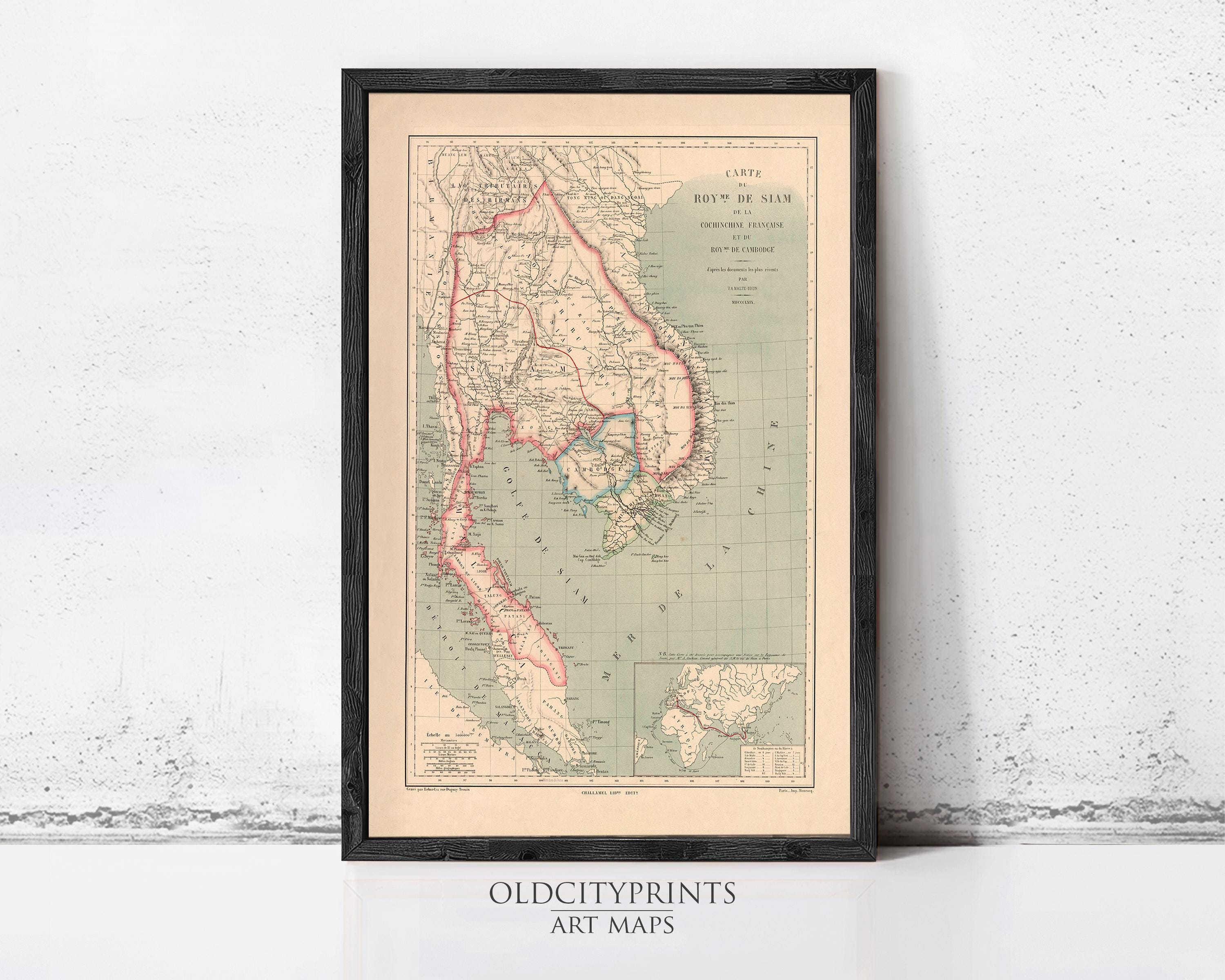 Old Map of Thailand Old Siam 1869 Vintage Map | Wall Map Print - Etsy